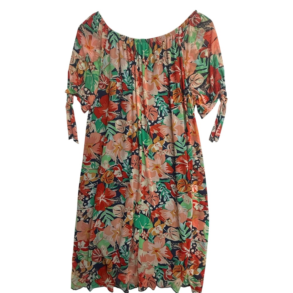Joie De Vivre Womens M Tropical Floral Off Shoulder Dress Boho Resort